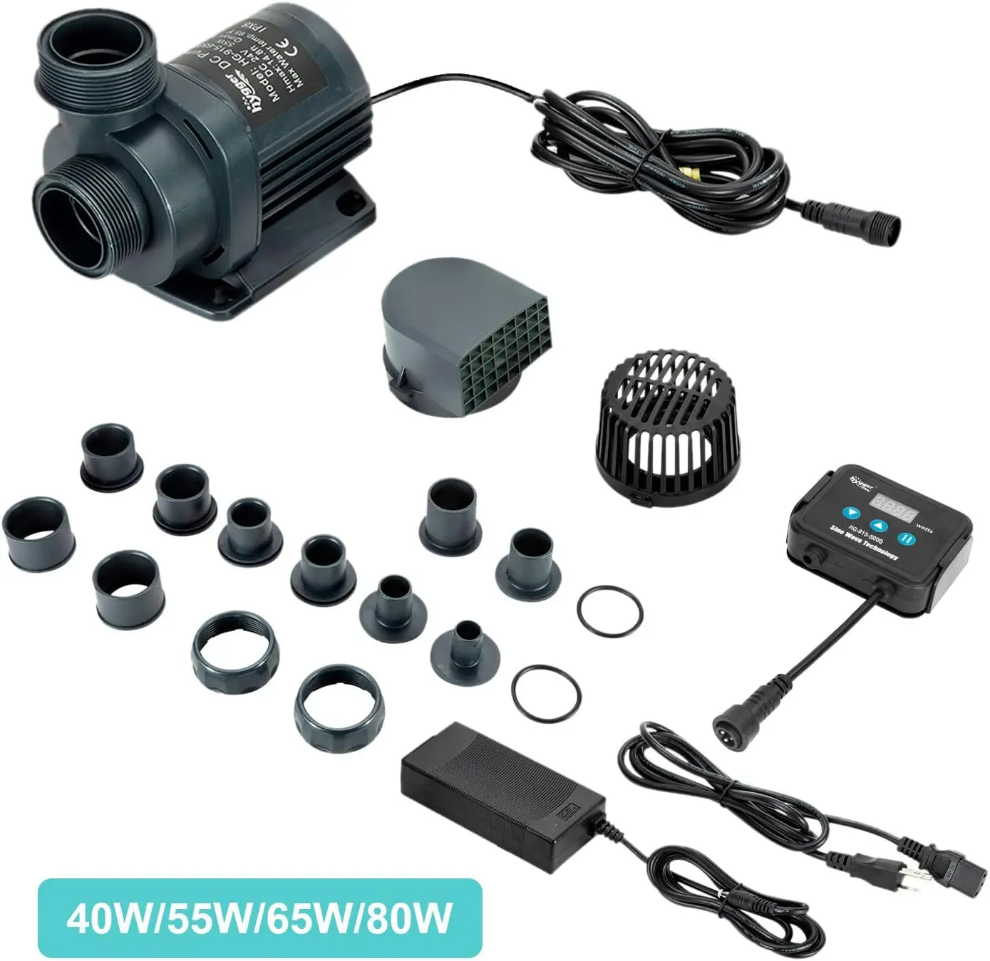 1350GPH Quiet Submersible and External 24V Water Pump, with Controller (30%-100% Settings), Powerful Return Pump for Fish
