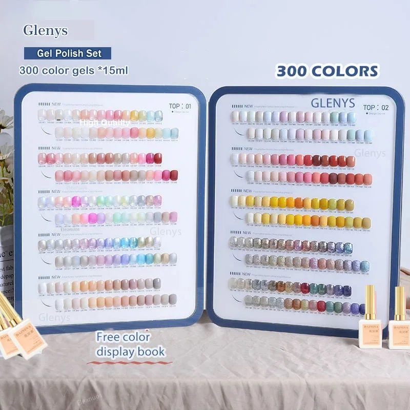 

Glenys 300-цветной лак для ногтей, клей, популярный полуперманентный погружной гель, цветная карта, УФ-светодиодный набор лаков для маникюрного салона