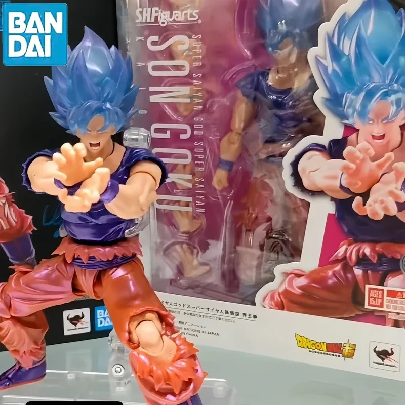 In Stock Original Bandai S.H.Figuarts Jump V30th Dragon Ball Z Shf Super Saiyan God Son Goku Ssgss Kaio-Ken Anime Model Toys Gif