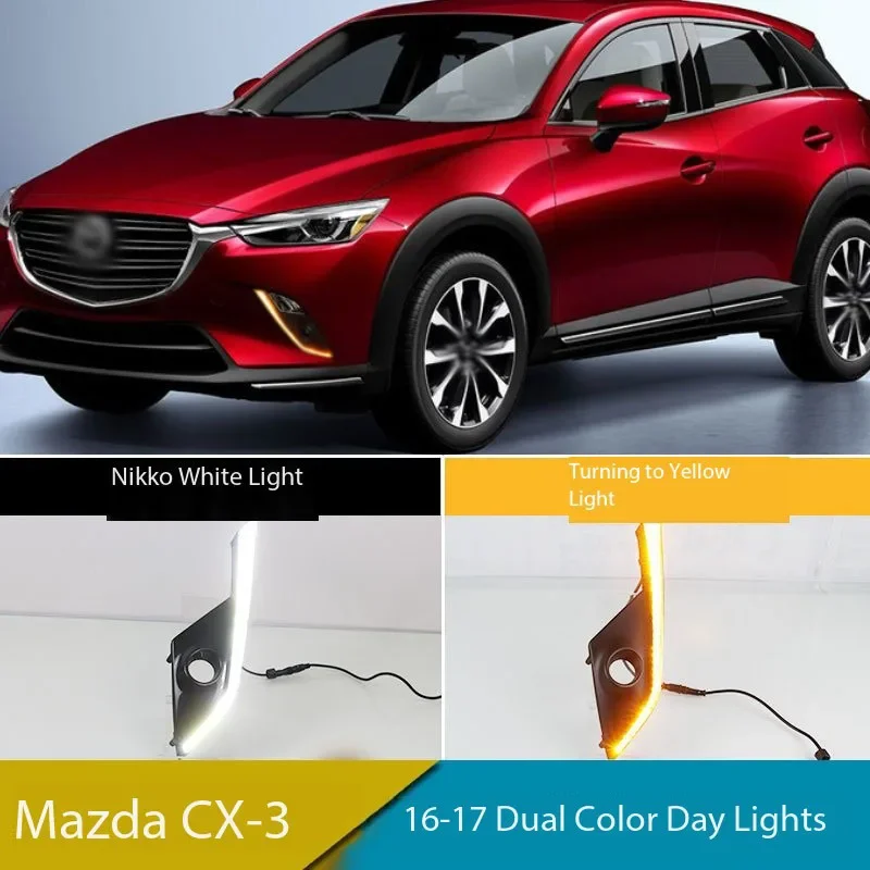 

Car Modified LED DRL Daytime Running Light With Yellow Turning Signal Front Fog Lights For Mazda CX-3 CX3 2016-2017