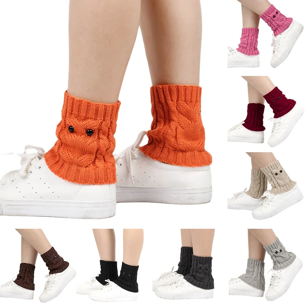 Women Winter Twist Cable Knit Leg Warmers Owl Eyes Buttons Crochet Boot Cuffs Cover Solid Color Ankle Socks Knitted Boot Covers