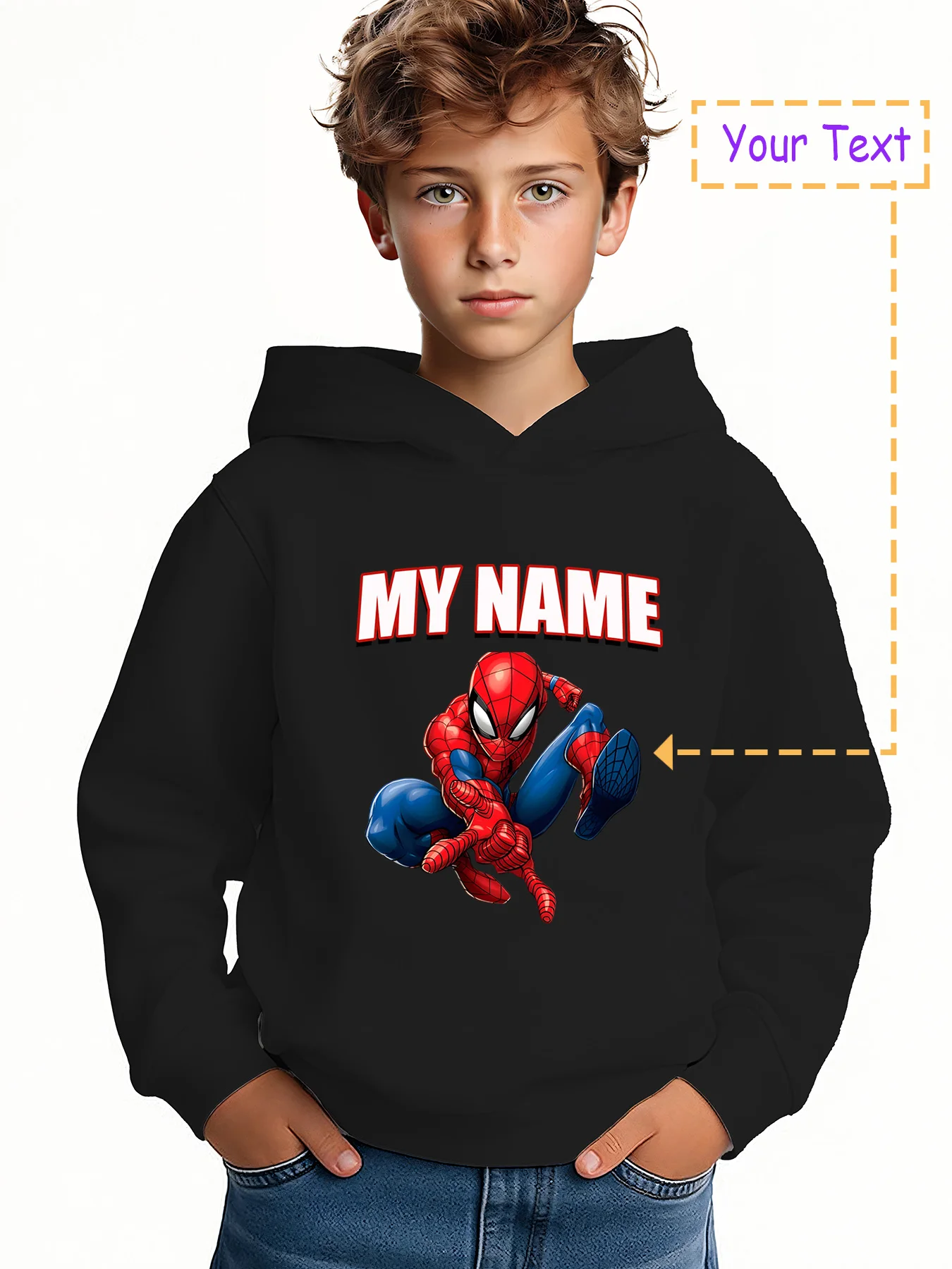 

MINISO Spider-Man exclusive name hoodie - Spider-Man classic squatting posture with "MY NAME" exclusive customized feeling, dail