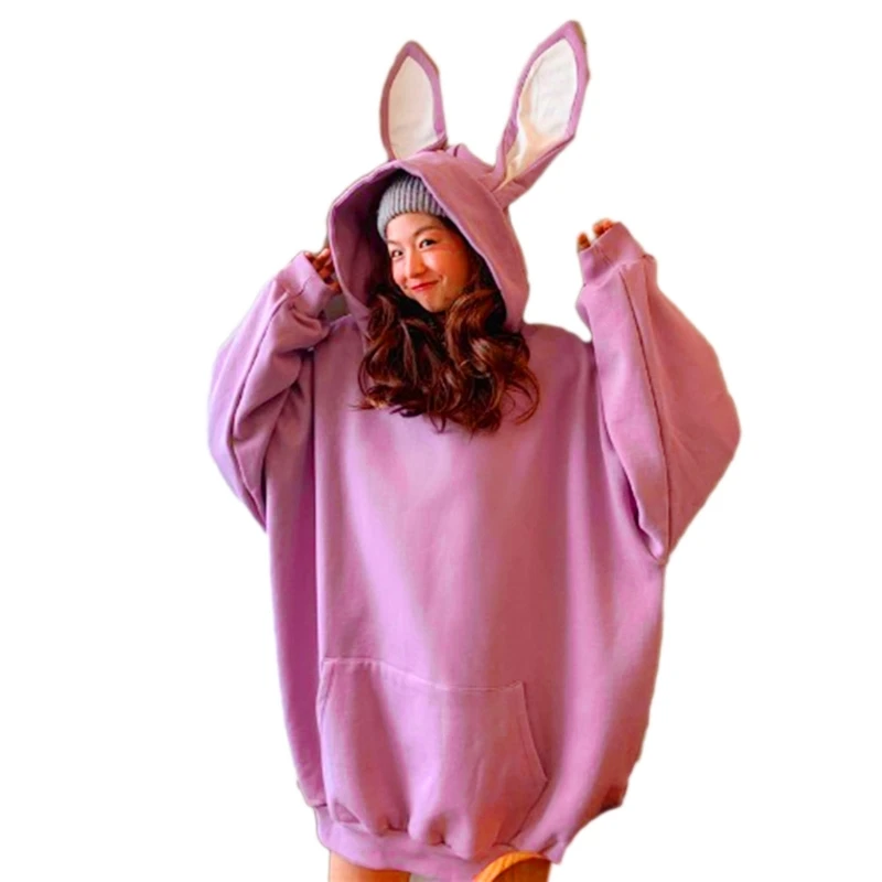 Hoodies Women Winter Warm Oversized Sweatshirt Bunny Ear Coat Dropship