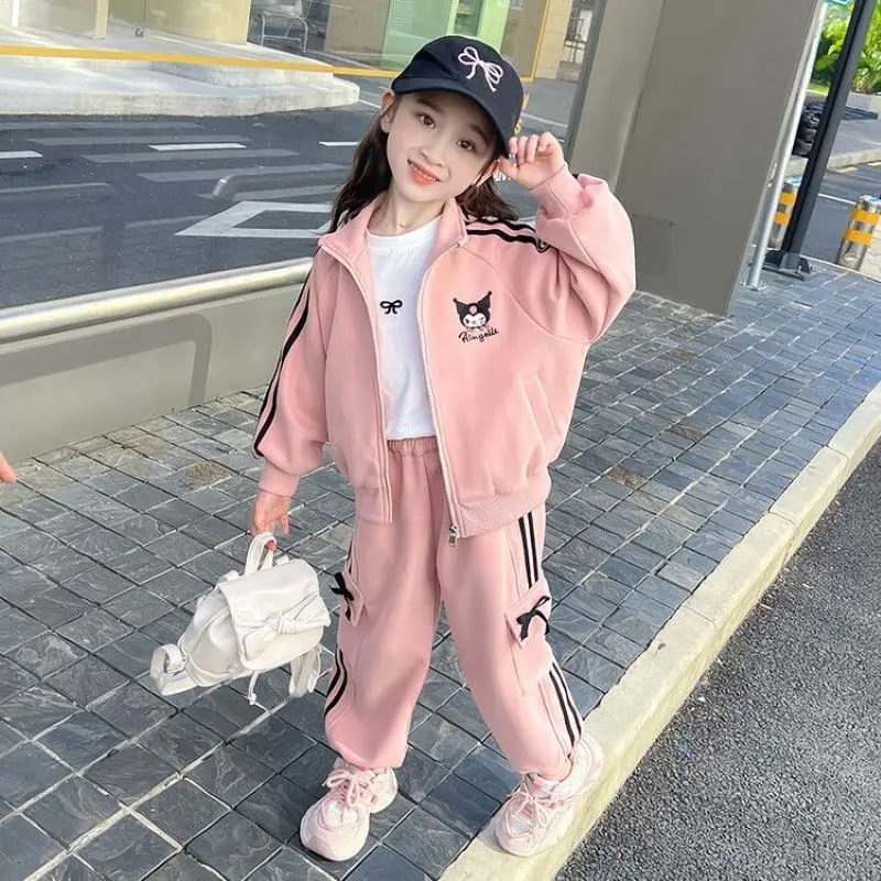 

Sanrio Kuromi Girls Spring Outfit 2-Piece Set Cute Cartoon Print Hooded Jacket and Pants Casual Sportswear for Toddler Kids