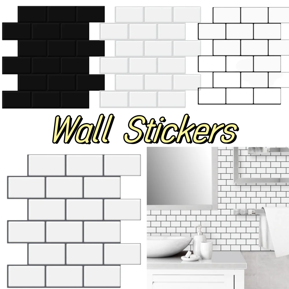 10pcs Subway Wall Stickers Peel And Stick 3D Brick Vinyl Wallpaper For Bathroom Kitchen Easy To Clean Backsplash Wall Decals