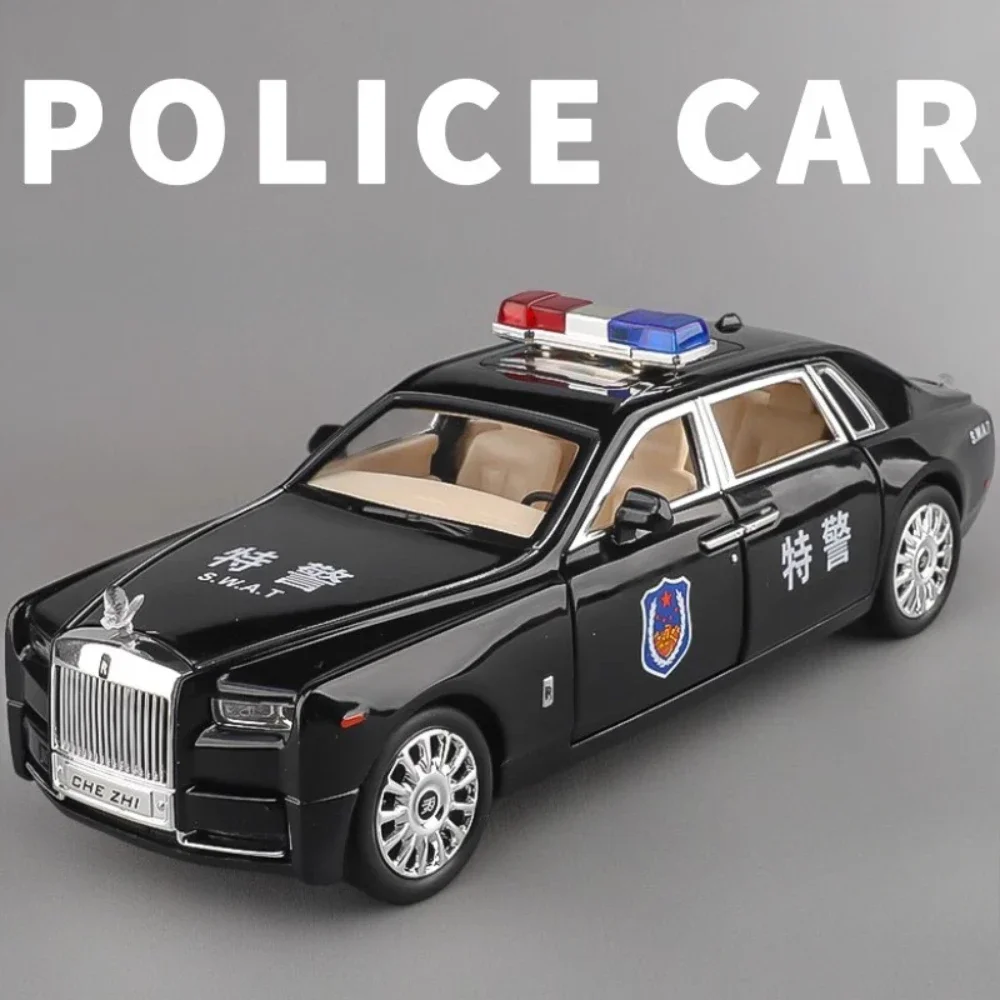 1:32 Scale Rolls-Royce Phantom Police Car Toy Model Alloy Diecast Doors Opened Simulation Light Sound Vehicle Birthday Presents