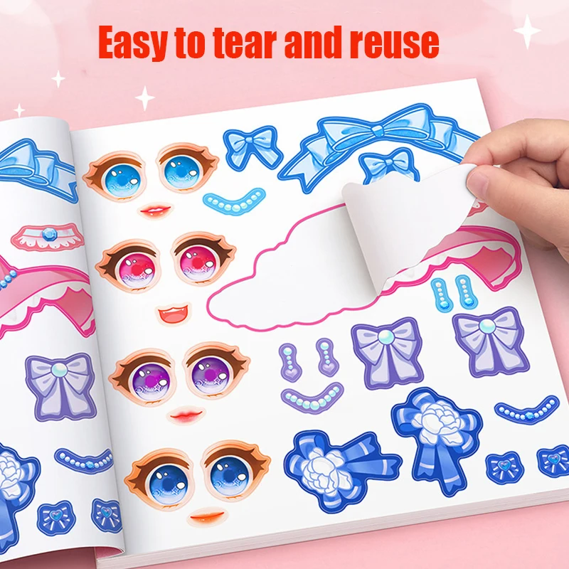 1set Toy Puzzle Stickers Reusable for Girls Cartoon Princess Make a Face Stickers Handicrafts Creative Kids Stickers
