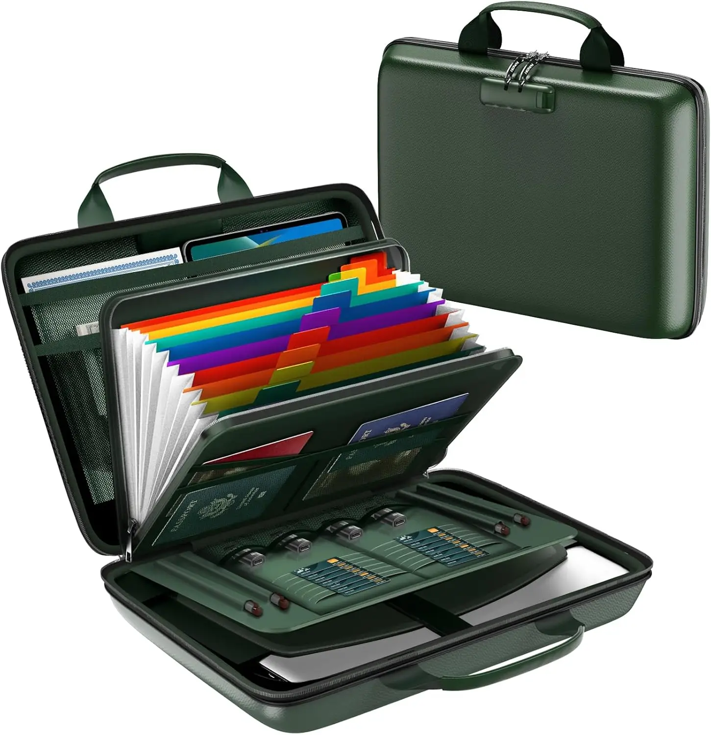 

Fireproof Document Box, Hard Case Fireproof File Organizer Box with Lock and 13 Pocket Accordion File Folder, Portable Safe B