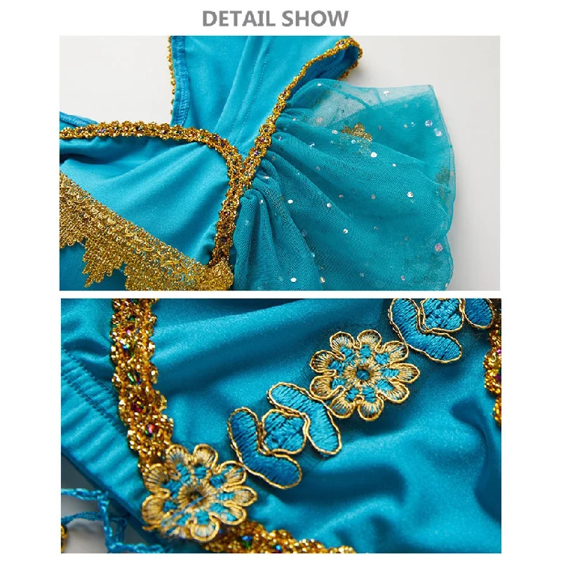 Dziecięcy festiwal księżniczek Cosplay taniec brzucha Top zestaw sukienek indyjskie arabskie sari dziewczyny jaśminowy kostium Bollywood dziecko Rave strój