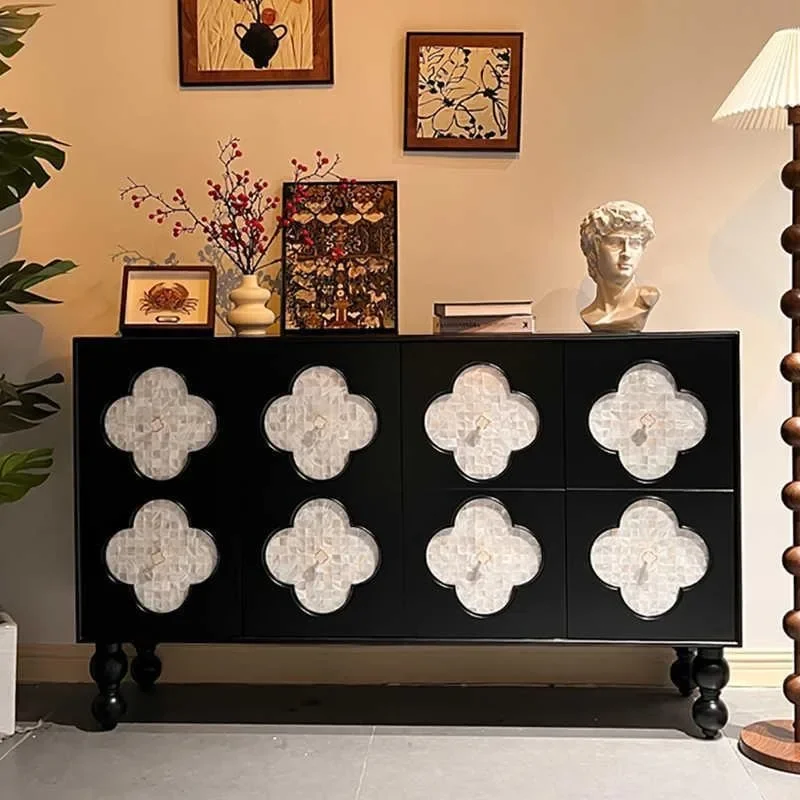 Solid wood French retro dining side cabinet shell porch cabinet living room bedroom locker hotel famous hotel storage cabinet