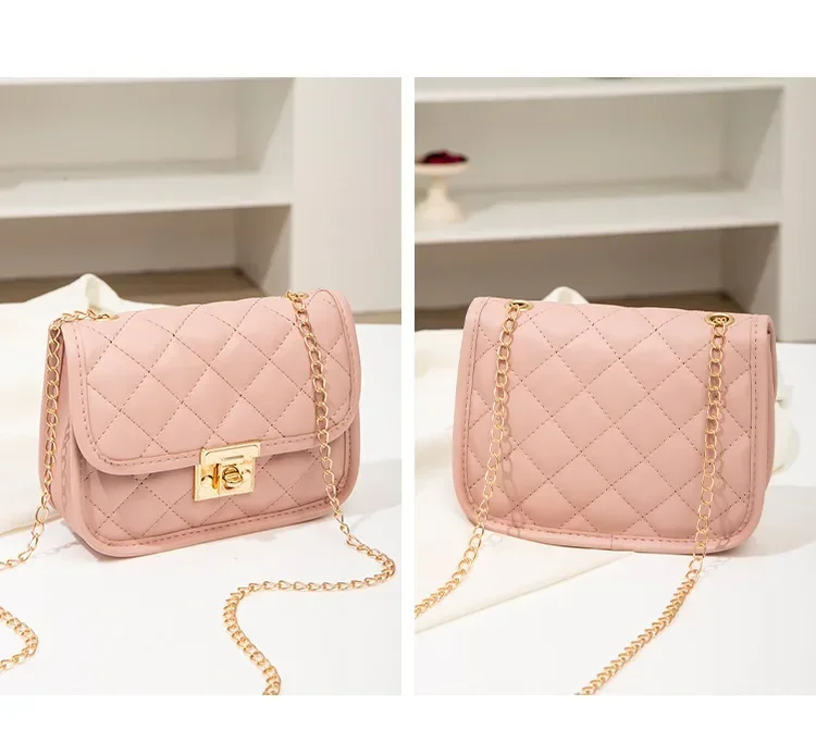 New Fashion Female Shoulder Bag Rhombus Embroidered Solid Color Chain Womens Shoulder Crossbody Casual Trendy Phone Bag