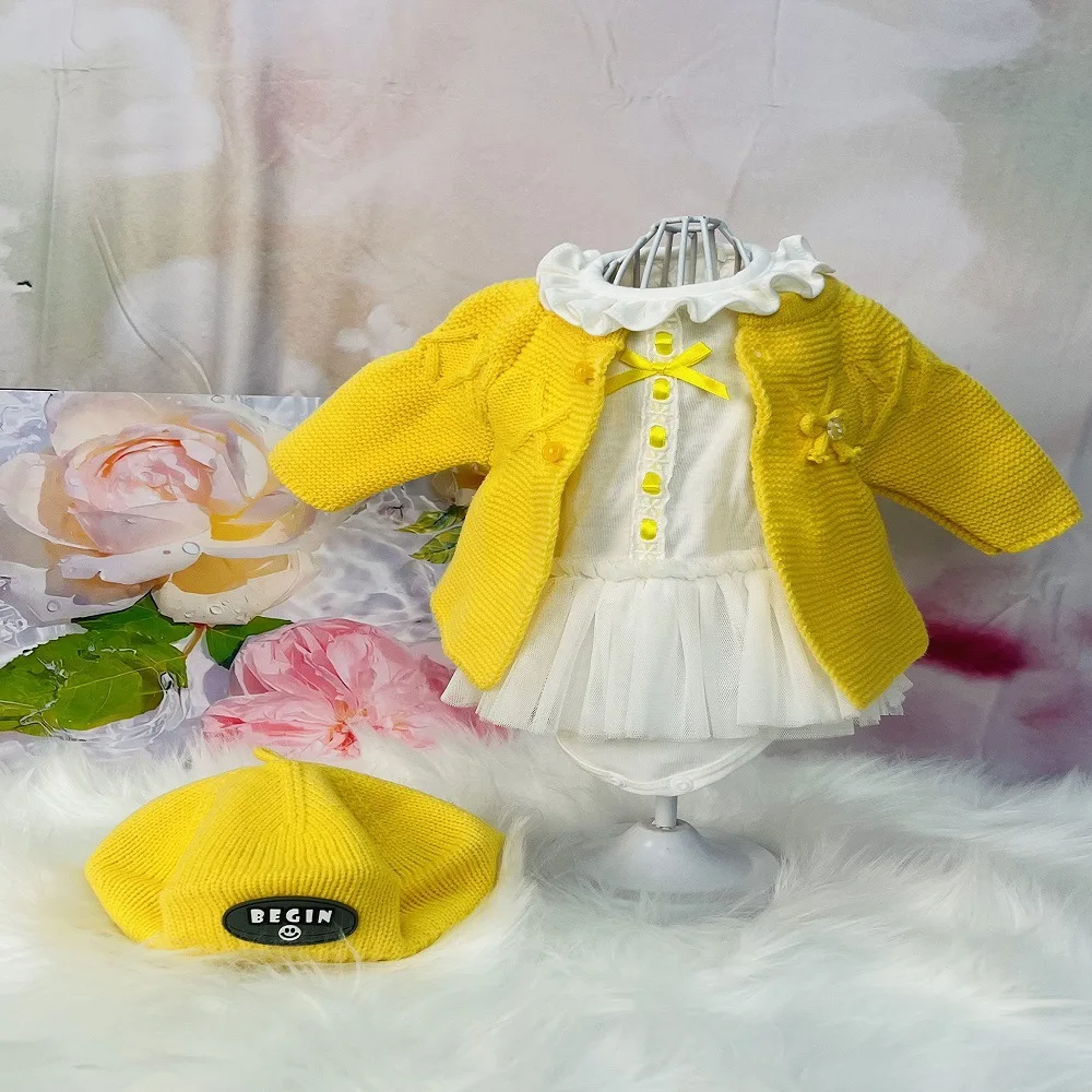 Clothes for Silicone Baby 55 cm / 22 inch Doll  Clothing Set Bebes Reborn menina Girl Doll Outfit Toy Gift Sweater 3 piece set