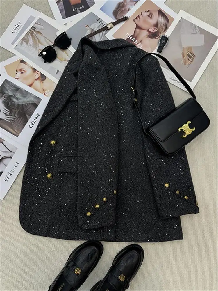 엘레 캐주얼 여성 정장 재킷, 독특한 디자인, 다용도 봄 가을 고급 중국산 롱 슬리브 더블 버튼