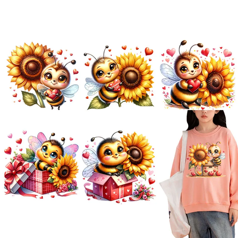 Valentine's Day Love Little Bee Iron on transfer for Children clothing dtf transfers ready to press Heat Transfer Printing