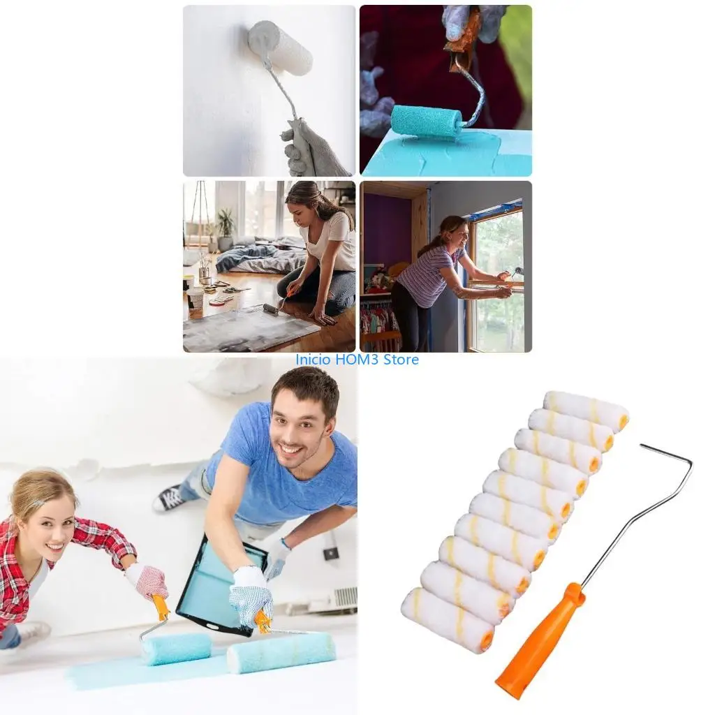 A5YD 10Pcs Paint Roller Brush Clean Proffesional Paint Roller Sleeves Replacement