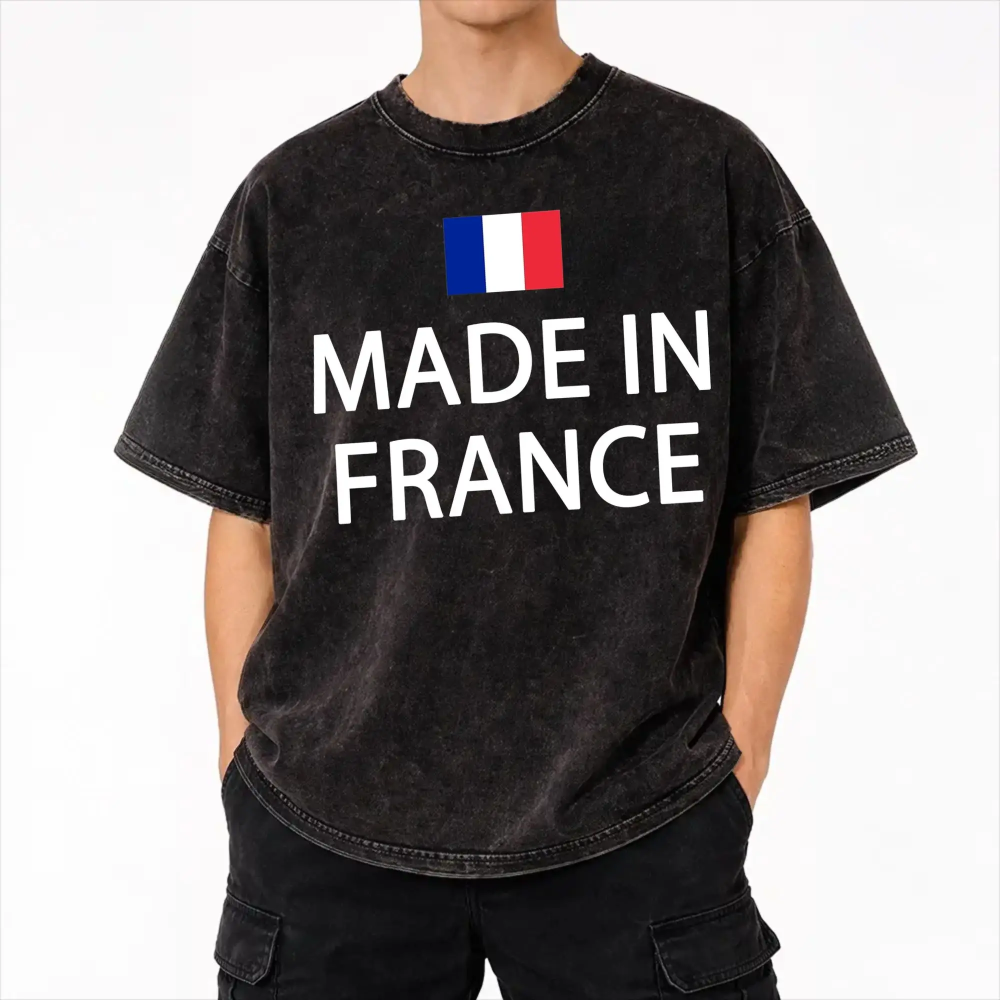 Harajuku Washed Shirts French Flag France Ancestry   Made in France  Merch Vintage T Shirt Oversize  Streetwear Short Sleeve