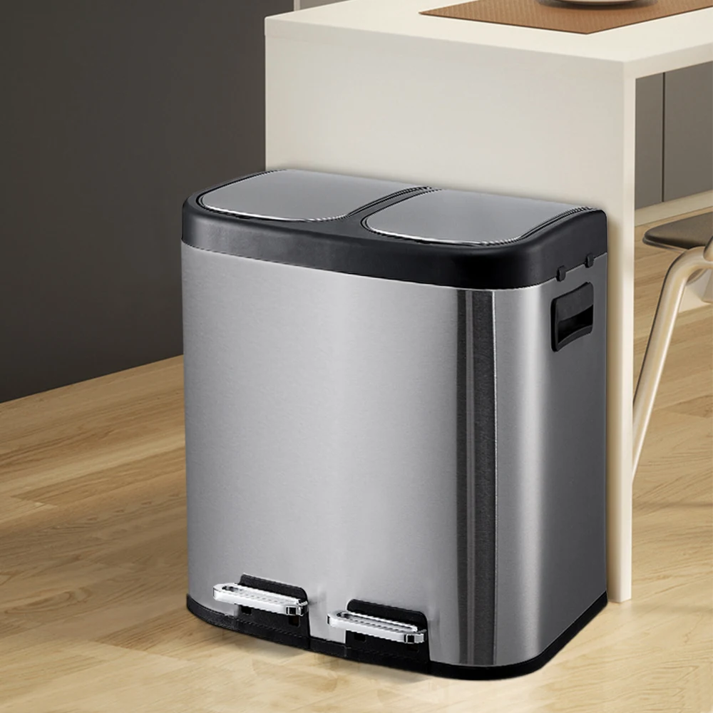 Stainless Steel Dual Compartment Recycling Trash Can