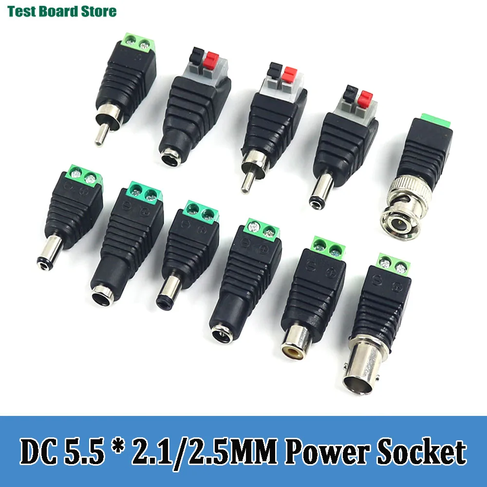 1/5/10PCS DC Male Female BNC Connectors 5.5*2.1mm/2.5mm 12V Welding-Free Power DC Plug Adapter Jack Sockets For LED CCTV Camera