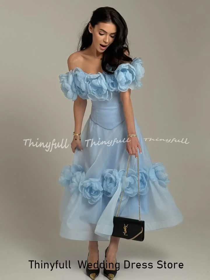 Sukienki na studniówkę Thinyfull w kształcie litery A z organzy/satyny, z odkrytymi ramionami, arabskie suknie wieczorowe, suknie formalne z Dubaju, suknie wieczorowe, szyte na miarę