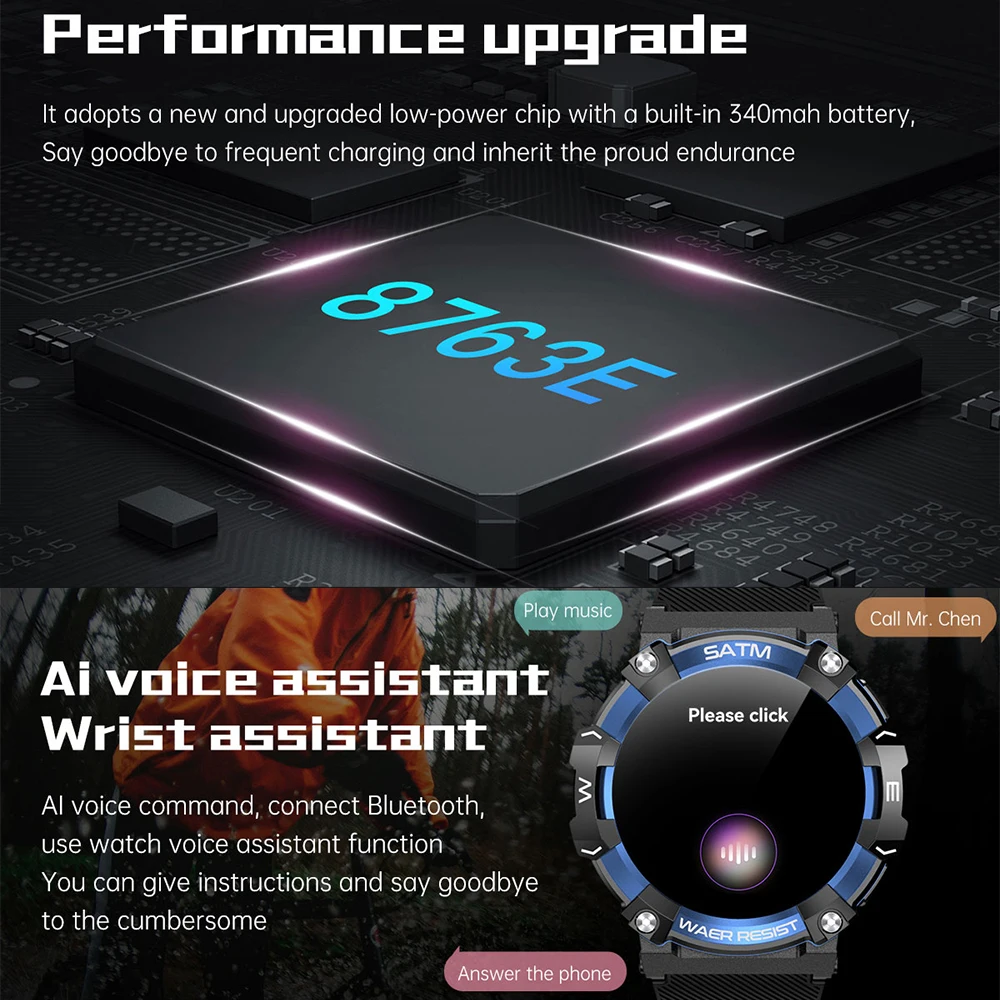 PG666 1.39 "شاشة HD IPS شاشة في الهواء الطلق وعرة ساعة ذكية بلوتوث دعوة جهاز تعقب للياقة البدنية AI صوت IP68 Waterperoof Smartwatch