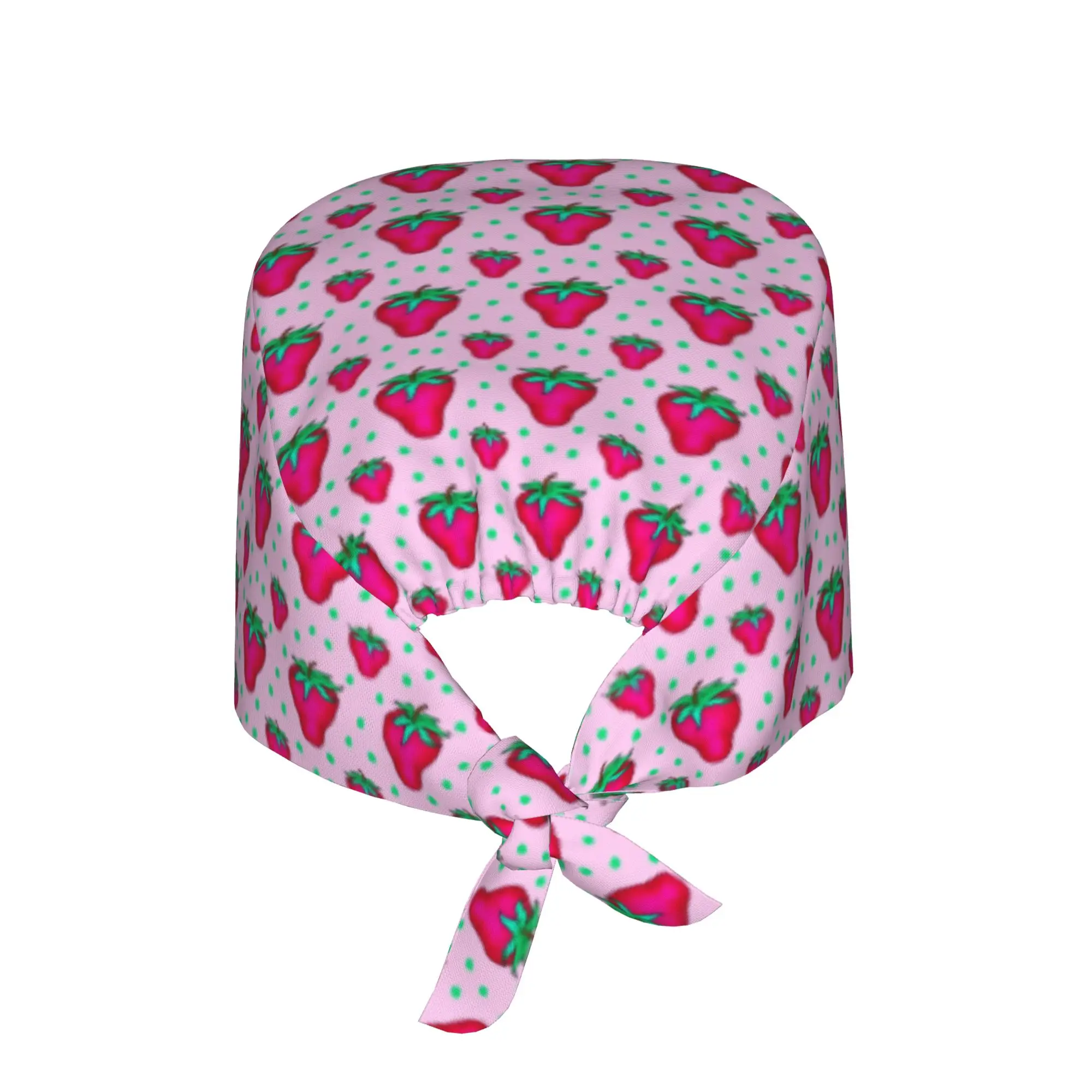 Checkered Fruit Strawberry Breathable Nursing Work Cap Surgical Scrub Caps Nursing Hair Hats Green Spot Work Scrubs Hat for