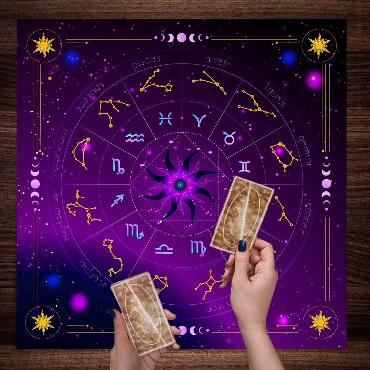 Sun Moon Starry Sky  Tarot Altar Cloth 12 Constellations Spread Tarot Reading Cloth Witchcraft Oracle Cards Pad  Home Room Decor