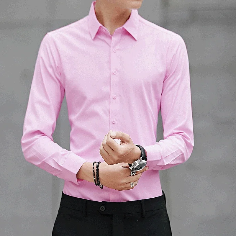 

Spring Dress Shirt Men's Solid Color Business Shirt Fashion Classic Basic Casual White Long Sleeve Formal Shirts Brand Clothes