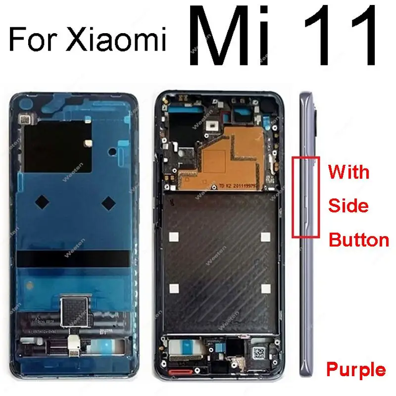 Middle Frame Housing For Xiaomi Mi 11 M2011K2C Rear Middle Bezel Holder Plate with Side Buttons Plate Cover Repalcement Parts