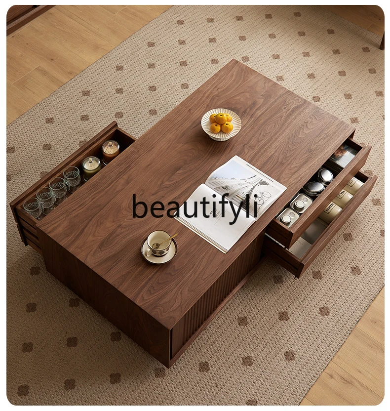 

North American black walnut coffee table Nordic simple all-solid wood tea table Home living room Floor-to-ceiling coffee table