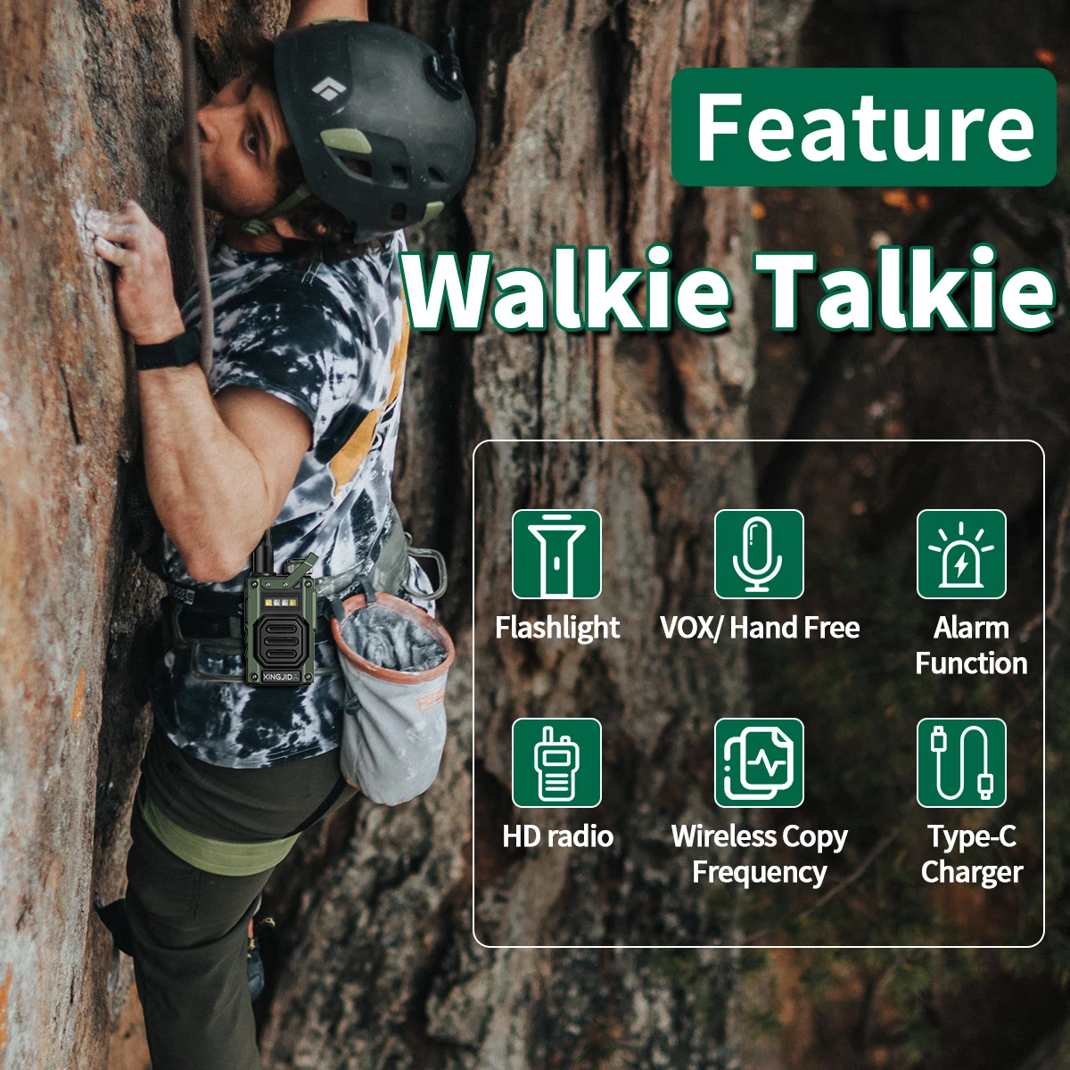 Chierda XA501 Mini Walkie Talkies Long Range Sturdy Flashlight Wireless Copy Frequency Zinc Alloy Type-C For Mountain climbing