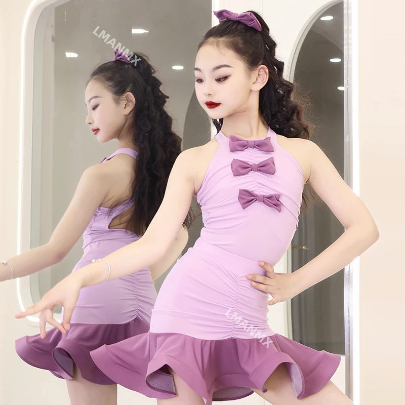 Strój do tańca latynoamerykańskiego dla dziewczynek, nowy model na jesień i zimę 2025, strój treningowy, wysokiej jakości strój na występy dla dzieci.