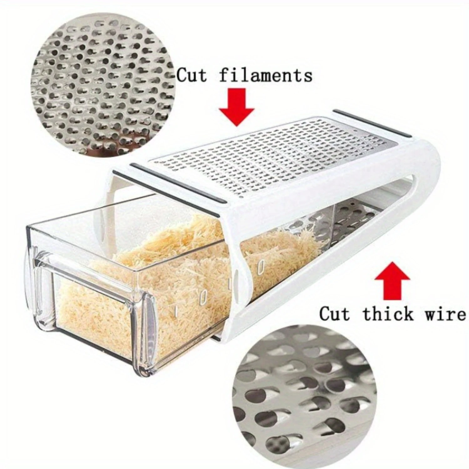 2-In-1 Stainless Steel Cheese Grater With  Container - Dual Sided Shredder & Grinder For Parmesan, Vegetables More Space-Sav