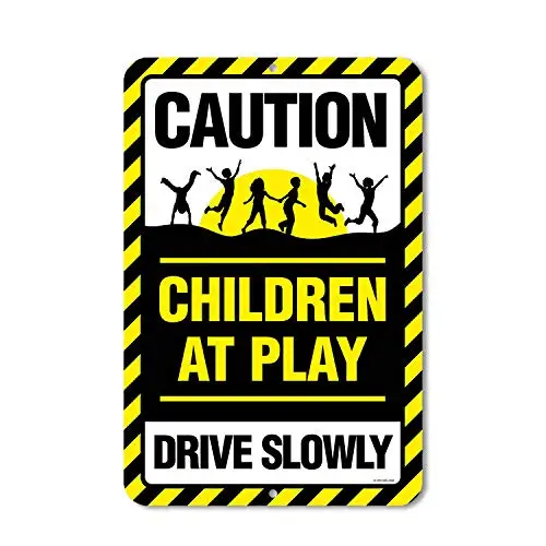 Honey Dew Gifts Caution Children at Play Warning Drive Slowly Neighborhood Watch  Metal Aluminum Sign, Kids Playing Street Sign,