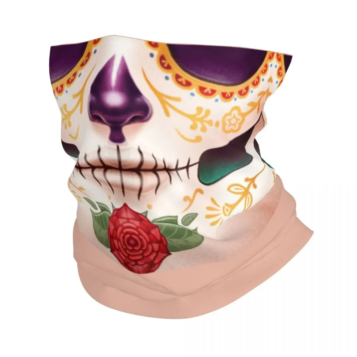 Day Of The Dead Sugar Skull Neck Gaiter Men Women Windproof Winter La Calavera Catrina Bandana Scarf for Hiking