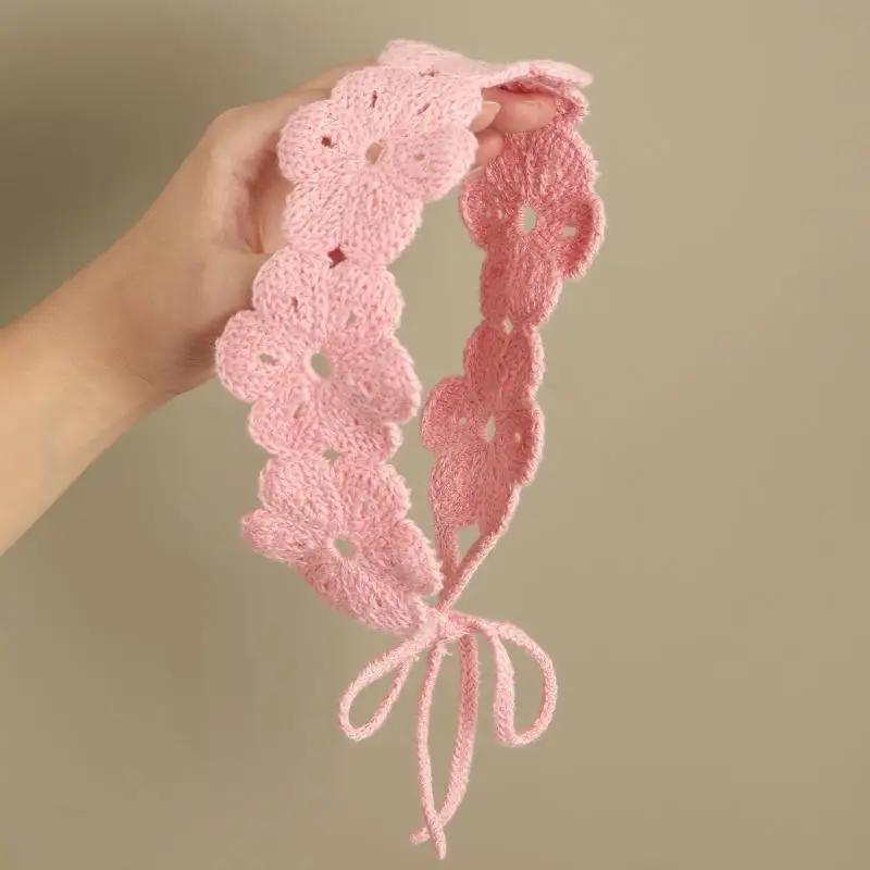 Elegantes französisches Strick-Stirnband im Retro-Landhausstil, gehäkeltes Blumen-Haarband, böhmischer pastoraler Haarschleier für Frauen und Kinder – Detail 3