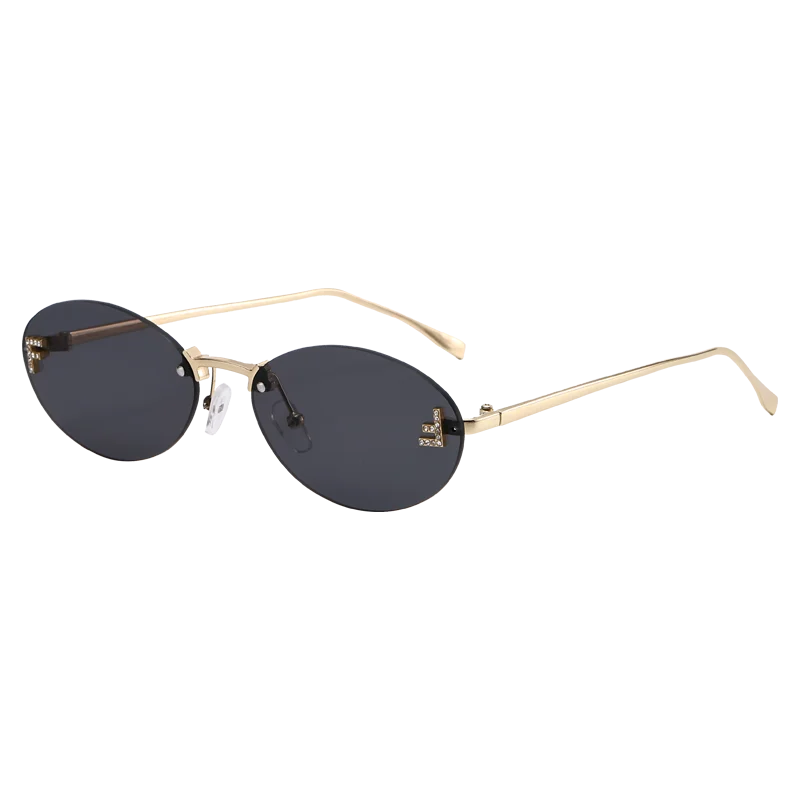Motorcycle Rectangle Fashion Elegant Oval Sunglasses Male Letter "F" Rimless Sunglasses Female Travel Driving Goggles Unisex image 4