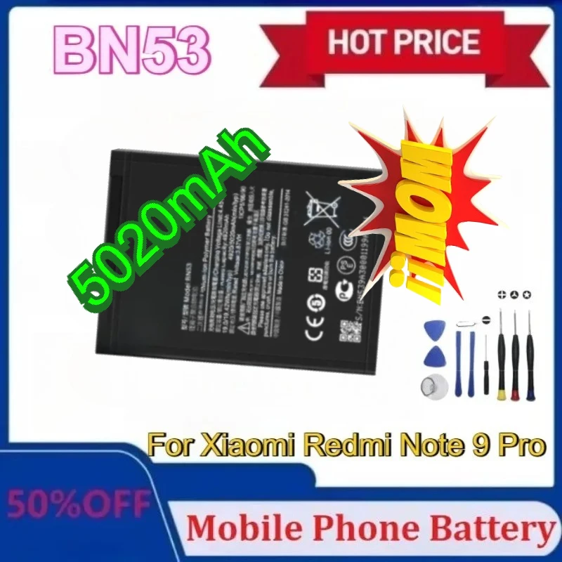

Новый обновленный аккумулятор для мобильного телефона BN53 5020 мАч для Xiaomi Redmi Note 9 Pro MaxPoco M2 Pro, аккумуляторы для телефонов с инструментами