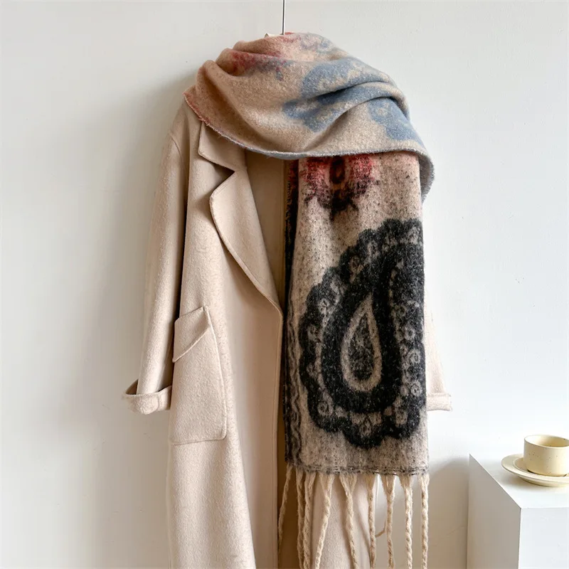 Men Women Scarves Autumn Winter Thickened Warm Scarf Vintage Paisley Tassel Shawl Imitation Cashmere Fashion Tassel Neckerchief