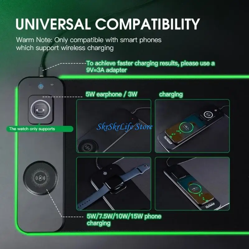 

E65E Wireless Charging Mouse Pad With 31Inch Large and 15 Lighting Mode And Nonslip Rubber Base Mouse Pad Desk Mat