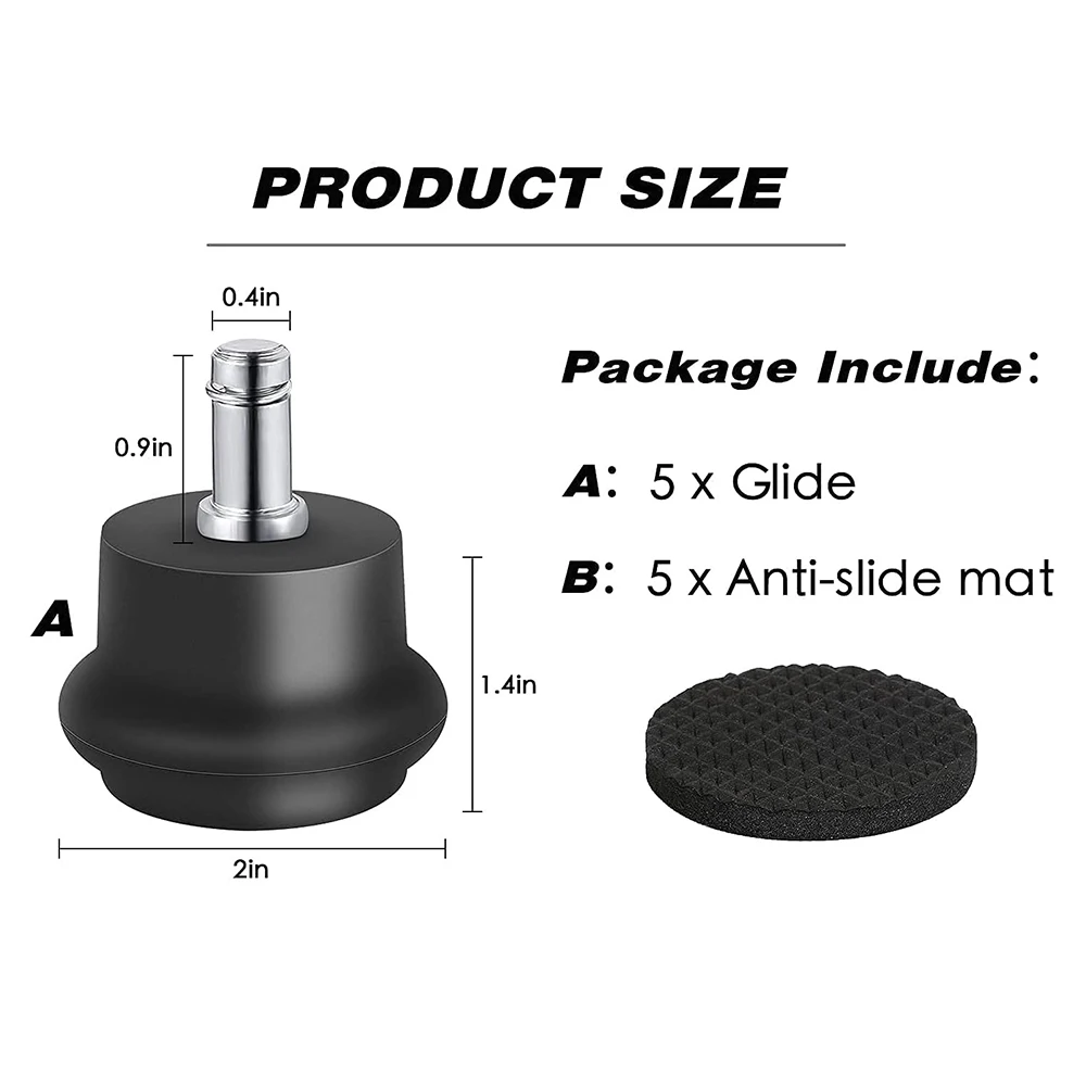 Cadeira de escritório Substituição Bell Glides, Stool Giratória Rodízio Rodas, Fixa Estacionária Rodízios, 5pcs