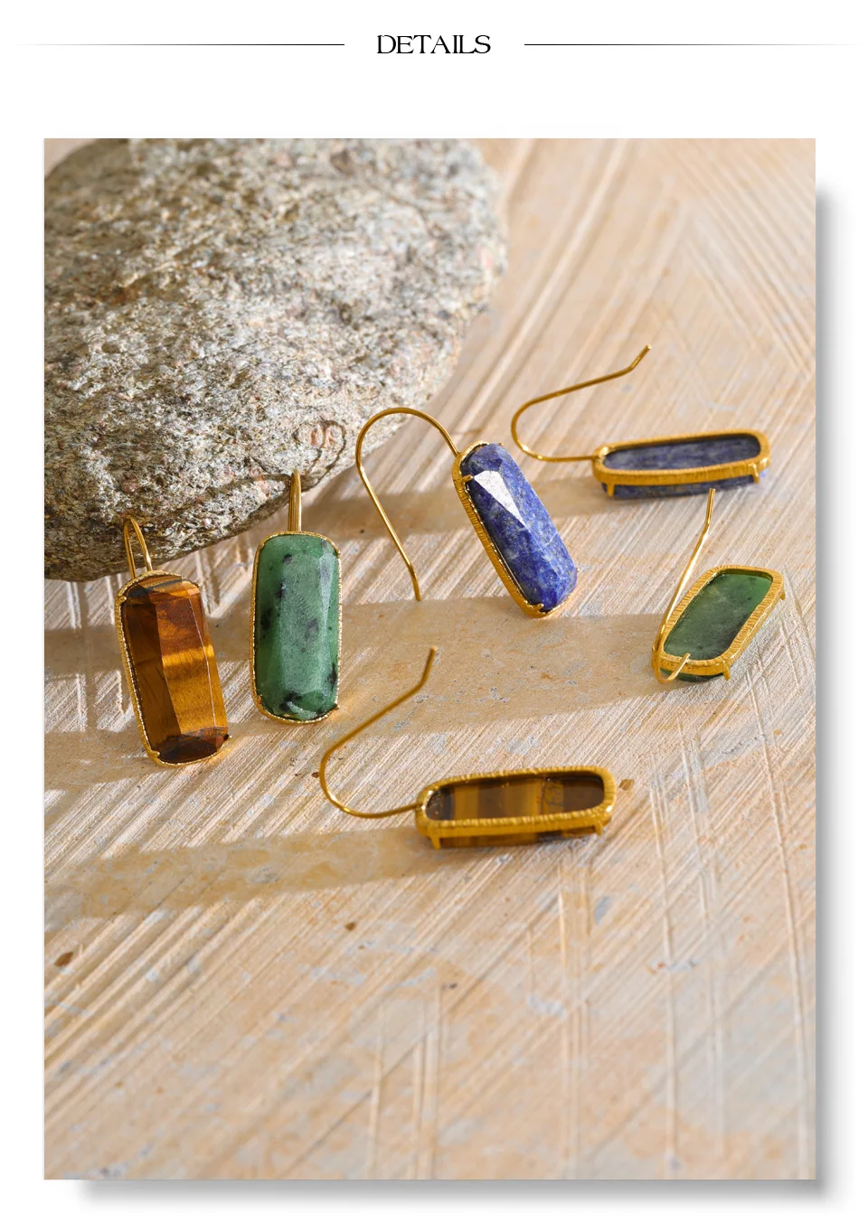 Yhpup Edelstahl Rechteckige Ohrringe Hochwertiger Lapislazuli Tigerauge Exquisiter Attraktiver Damenschmuck – Detail 10