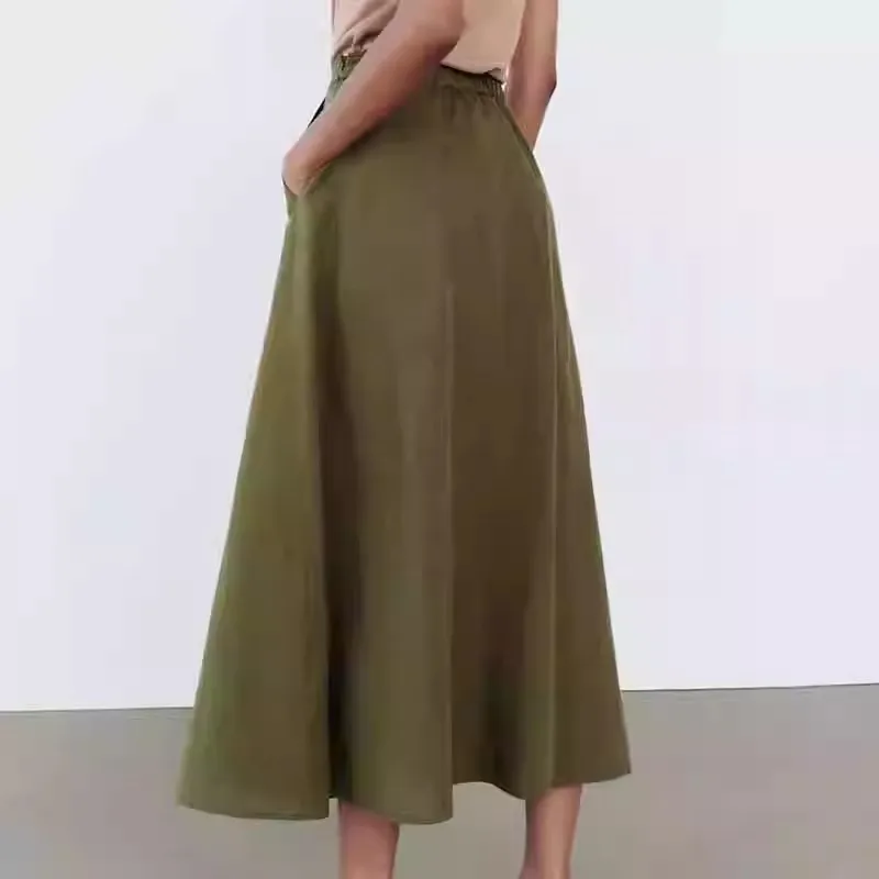 New 2024 Women's High Waist Slimming Linen Blend Cloak Midi Skirt Faionable Versatile A-Line Skirt Summer Season  Color