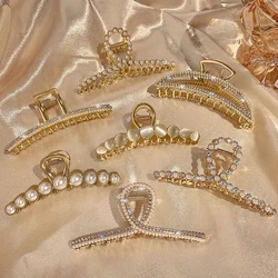 Shiny Rhinestone Crystal Opal Pearl Hair Claw Clips for Women Girl Geometric Metal Hair Crab Hairpins Headwear Hair Accessories