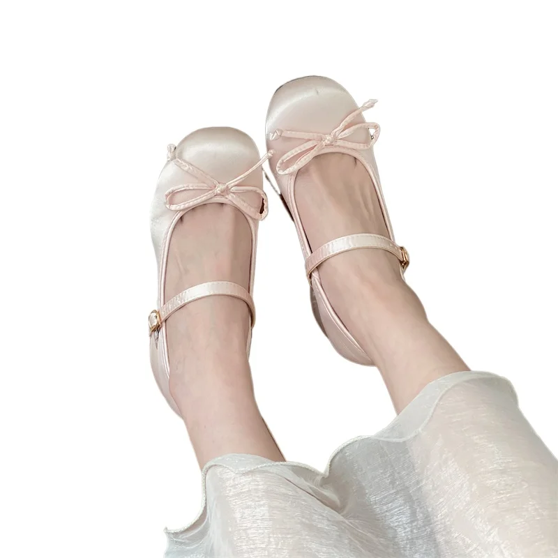 Elegant Bow Lolita College Girls High Heels Fashion Women Sandals New Spring Autumn Thick Heel Pink Shoes