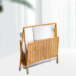 Magazine Rack Display Stand Books Storage Woven Basket Multifunctional Newspapers Holder Standing Shelf for Hotel Coffee Shop