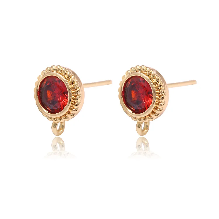 6PCS 8x10MM 14K Gold Color Plated Brass with Zircon Round Stud Earrings High Quality DIY Jewelry Making Findings