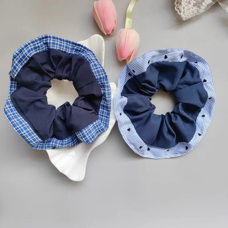 

Blue love striped large intestine hair band female high sense spring and summer ball head ponytail versatile hair band