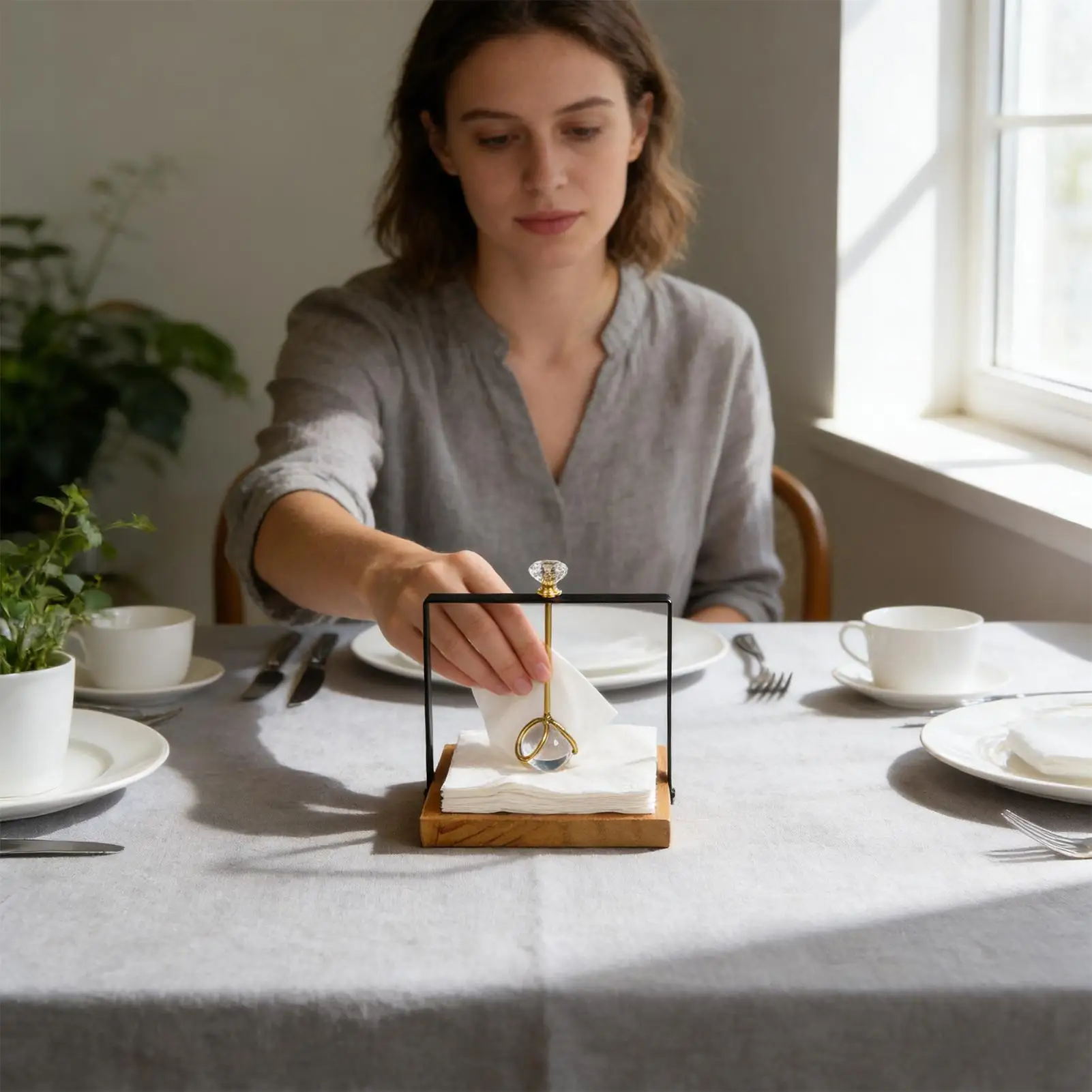 

Table Napkin Holder Standing Wooden Tissue Organizer Elegant Napkin Storage For Bathroom Tabletop Kitchen Farmhouse Dining