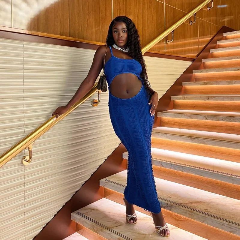 NOVEDAD DE VERANO 2024, vestido largo ajustado sexy con tirantes sin mangas de color sólido y ombligo expuesto