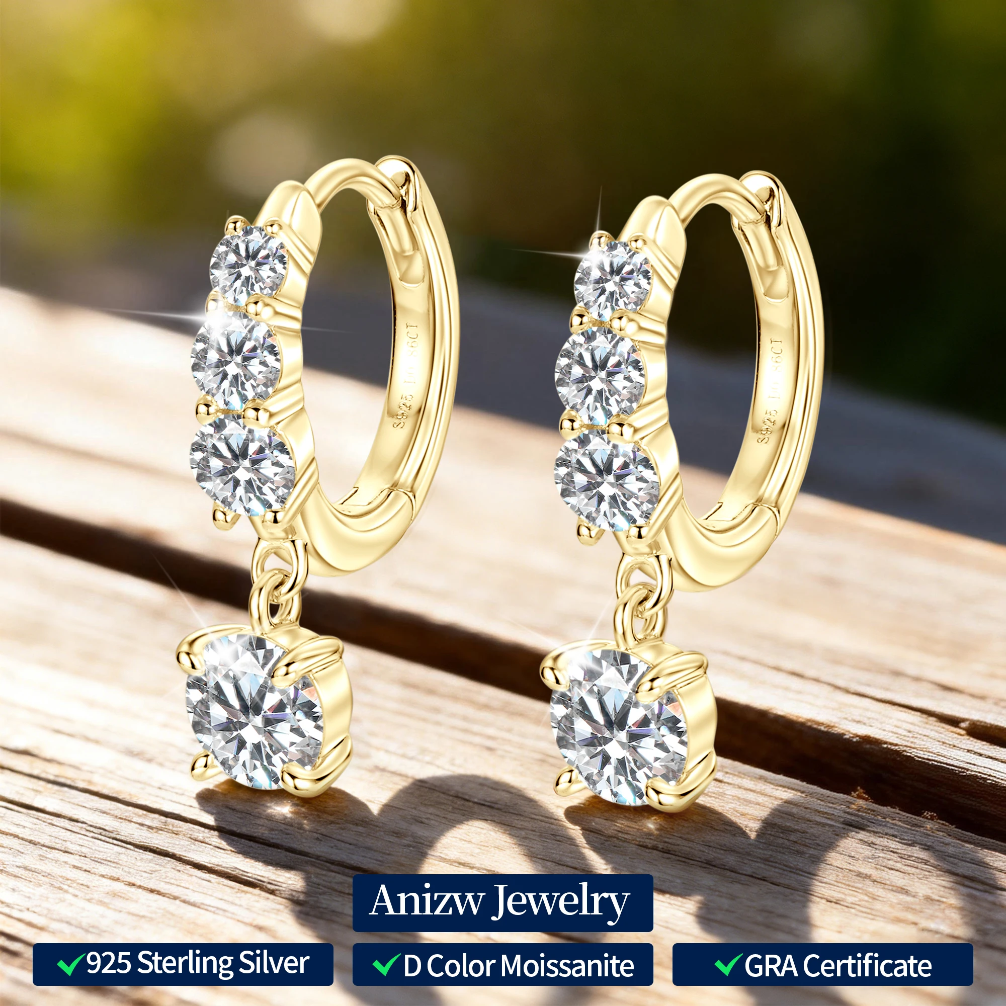 

Серьги-кольца Anziw D Color с сияющим муассанитом из стерлингового серебра 925 пробы для женщин, свадебные, новинка 2026 года, сертифицированные ювелирные изделия